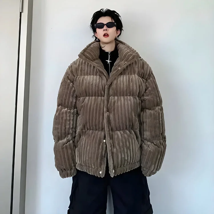 Corduroy Buttoned Puffer Jacket Knit Jacket Woven Jacket Fleece Jacket