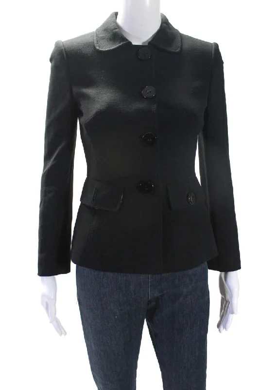 Dolce & Gabbana Womens Woven Button Up Collared Jacket Black Wool Tiered Jacket Buttoned Jacket Zippered Jacket Dolce & Gabbana Womens Woven Button Up Collared Jacket Black Wool Tiered Jacket Buttoned Jacket Zippered Jacket