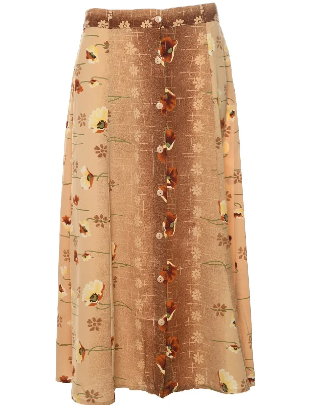 Floral Pattern Maxi Skirt - M belted skirt waist