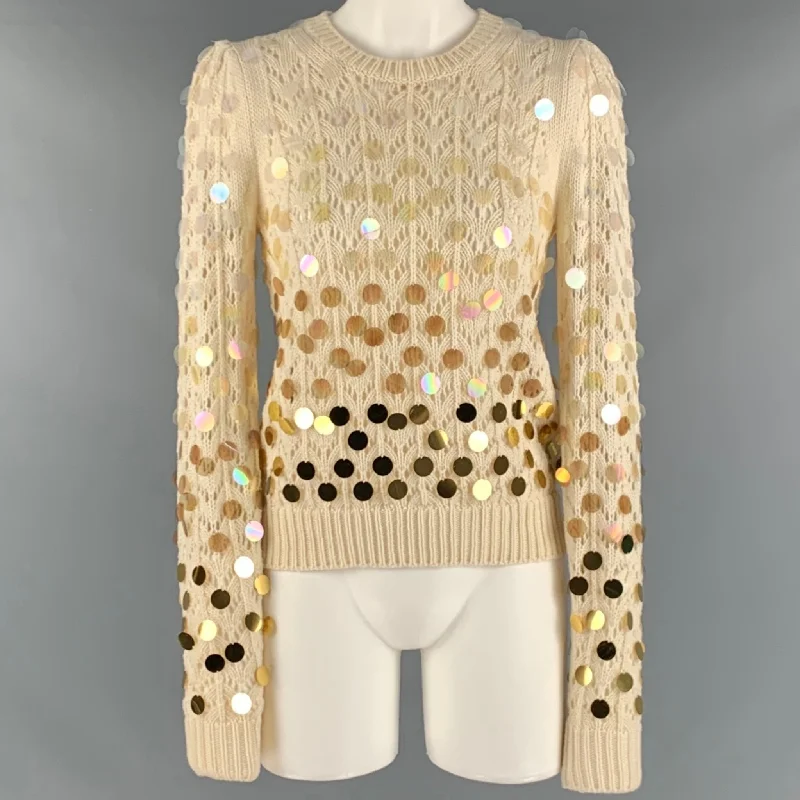MARC JACOBS Size S Cream Gold Wool Cashmere Payettes Sweater Toggled Drawstring Belted MARC JACOBS Size S Cream Gold Wool Cashmere Payettes Sweater Toggled Drawstring Belted