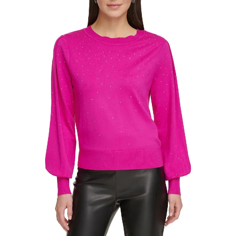 DKNY Womens Long Sleeve Ribbed Crewneck Sweater Iron Safe Non-Iron Wrinkle Free