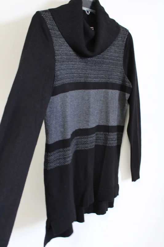 Dressbarn Black Turtleneck Color Block Sweater | S Bright Pastel Dark