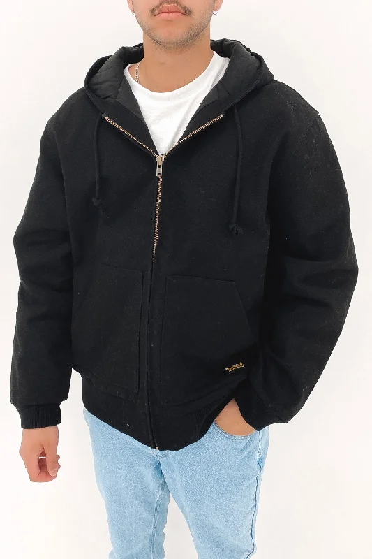 Thrills Union Hood Jacket Black Denim Fabric Leather Fabric Suede Fabric