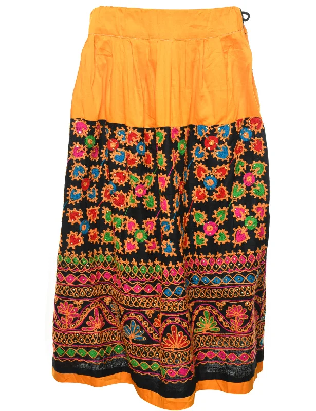 Embroidered Midi Skirt - M corduroy skirt durable
