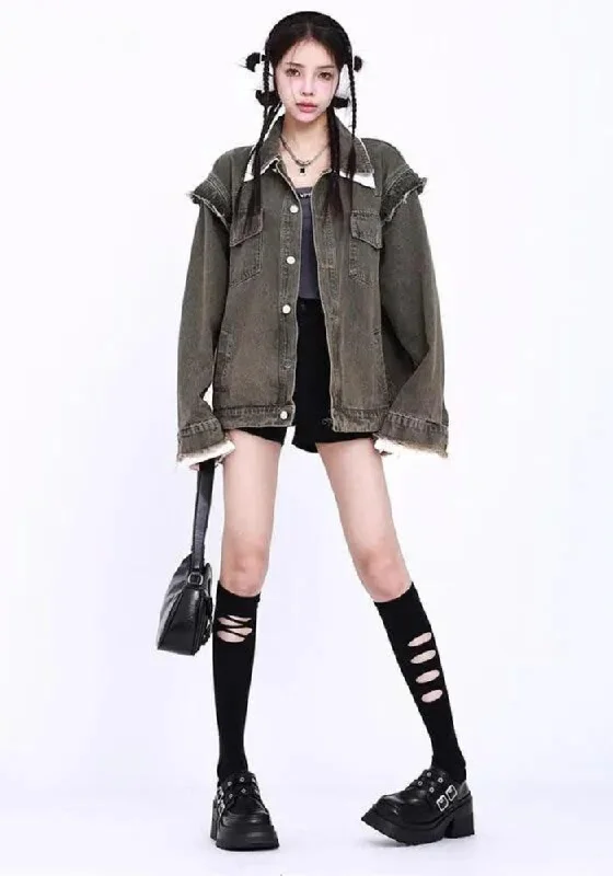 Grunge Button Up Oversized Denim Jacket Elasticated Jacket Padded Jacket Insulated Jacket Grunge Button Up Oversized Denim Jacket Elasticated Jacket Padded Jacket Insulated Jacket