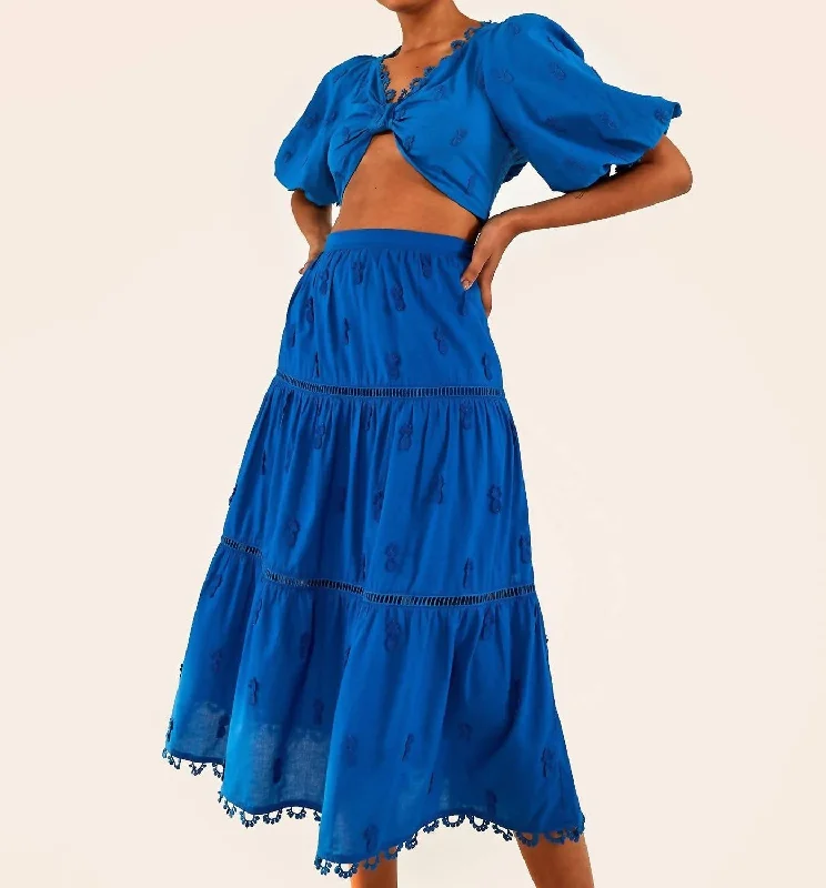 3D Pineapple Midi Skirt in Blue velvet skirt rich