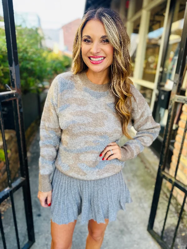 Sonia Sweater- Camo Mesh Blend Leather Blend Suede Blend