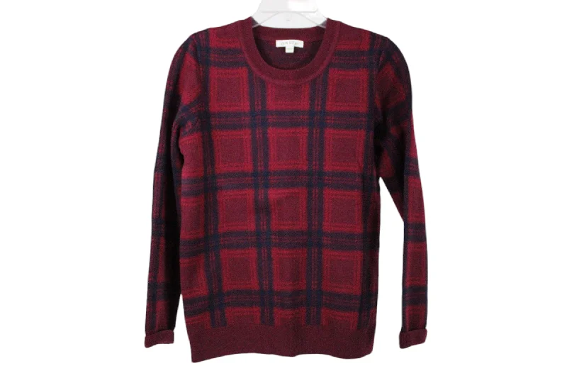 Orvis Red Plaid Merino Wool Blend Sweater | S Welt Pockets Slit Pockets Flap Pockets