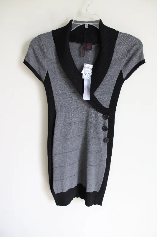 NEW Heart -N- Crush Gray Black Knit Sweater Dress | M Welt Pockets Slit Pockets Flap Pockets NEW Heart -N- Crush Gray Black Knit Sweater Dress | M Welt Pockets Slit Pockets Flap Pockets