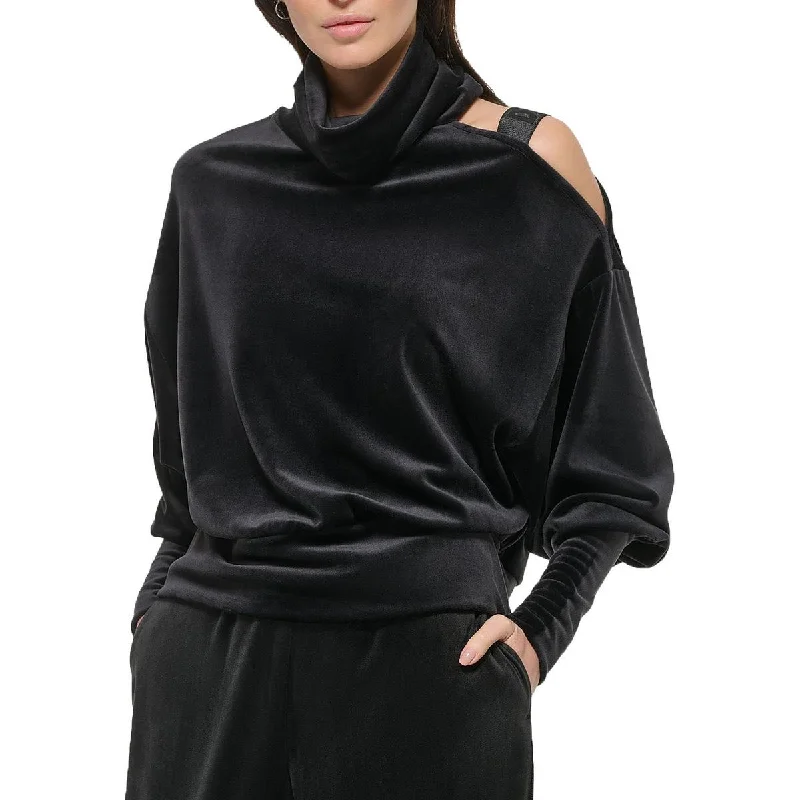DKNY Womens Cutout-Shoulder Shirt Turtleneck Sweater Mesh Fabric Canvas Fabric Denim Fabric DKNY Womens Cutout-Shoulder Shirt Turtleneck Sweater Mesh Fabric Canvas Fabric Denim Fabric
