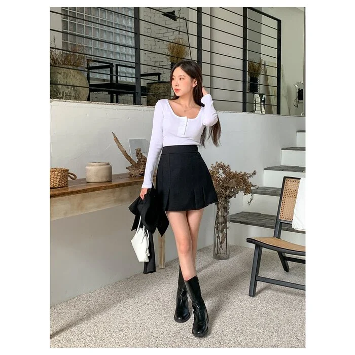 Back Banding Pleats Mini Skirt - Free (XS-M) pencil skirt chic