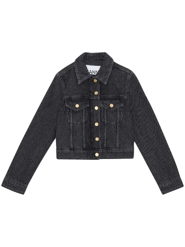 LOGO-APPLIQUE CROPPED DENIM JACKET Collared Jacket Crew Neck Jacket Turtle Neck Jacket LOGO-APPLIQUE CROPPED DENIM JACKET Collared Jacket Crew Neck Jacket Turtle Neck Jacket