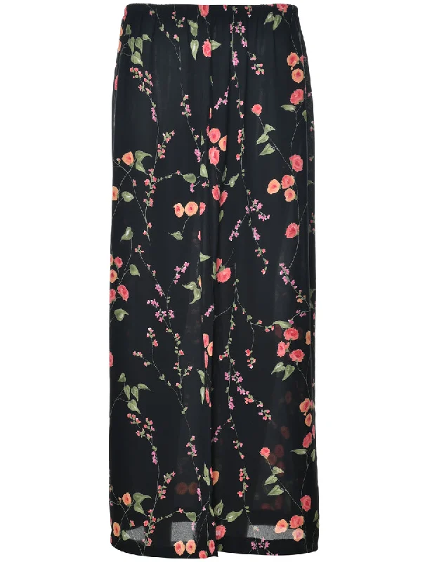Floral Print Skirt - L corduroy skirt comfortable