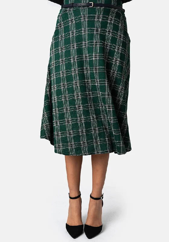 Bridget Green Tartan Midi A-Line Skirt cashmere skirt soft