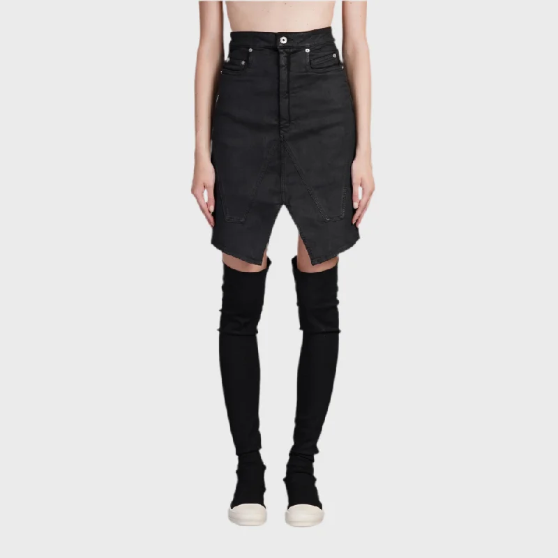 SLIVERED SKIRT BLACK WAX flowy skirt hem
