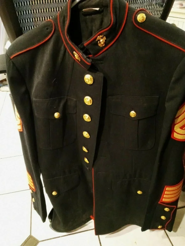 Authentic 41L USMC Dress Blue Jacket Notch Collar Peter Pan Collar Cowl Neck