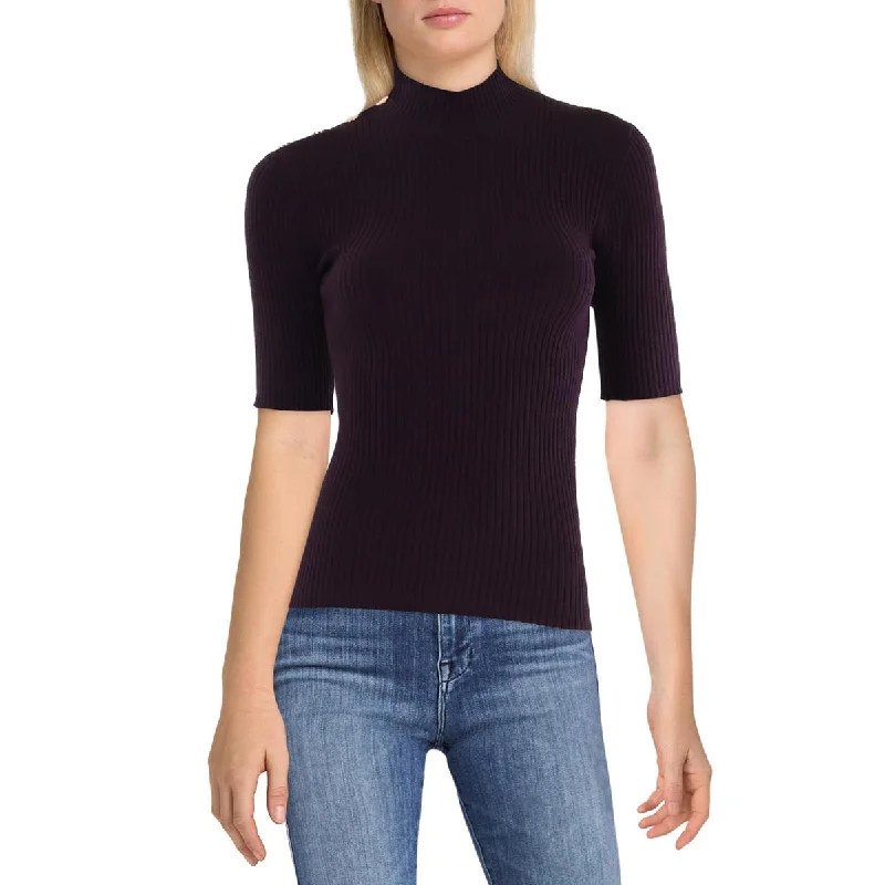 Calvin Klein Womens Ribbed Knit Short Sleeve Funnel-Neck Sweater Slim Fit Regular Fit Oversized Calvin Klein Womens Ribbed Knit Short Sleeve Funnel-Neck Sweater Slim Fit Regular Fit Oversized