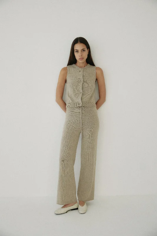 Ona Sweater Vest & Knit Pants Set Hooded Caped Shawl Collar