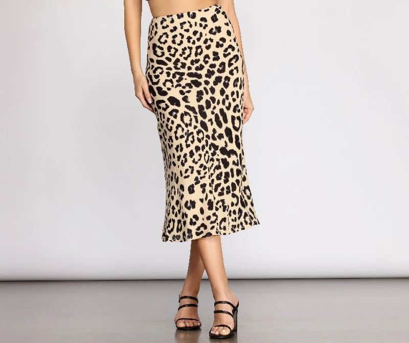 Feline Fierce Flared Midi Skirt leather skirt modern