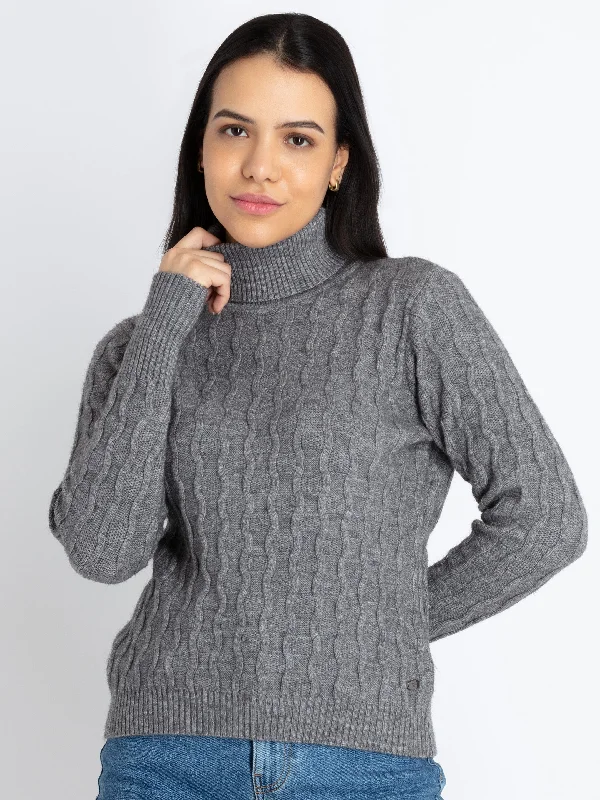 Womens Solid High Neck Sweater Collared Crew Neck Turtle Neck