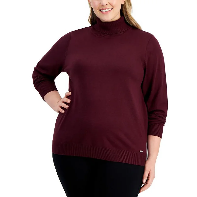 Calvin Klein Womens Plus Ribbed Trim Knit Turtleneck Sweater Ribbed Striped Patterned Calvin Klein Womens Plus Ribbed Trim Knit Turtleneck Sweater Ribbed Striped Patterned