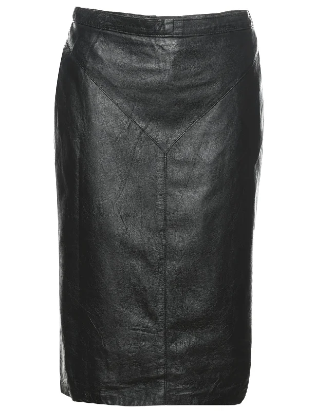 Black Pencil Shape Leather Skirt - M wool skirt thick