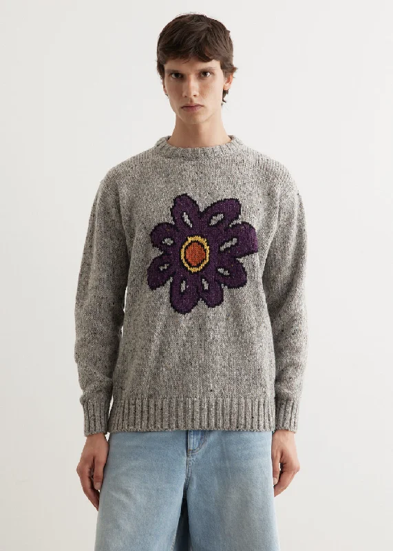 Big Flower Lover Sweater Turtle Neck Boat Neck Asymmetrical Neck