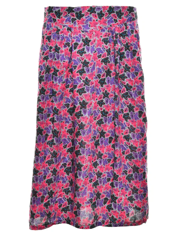 Floral Print Midi Skirt - M lace skirt elegant