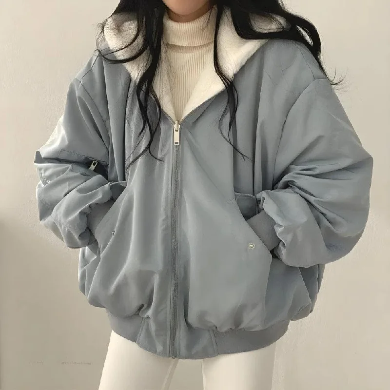 Teddy Reversible Hooded Jacket Hoodie Zip-Up Jacket Button-Up Jacket
