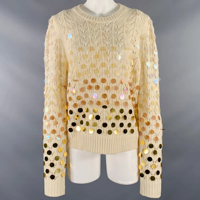MARC JACOBS Size M Cream Gold Wool Cashmere Payettes Sweater Stretchy Elastic Breathable MARC JACOBS Size M Cream Gold Wool Cashmere Payettes Sweater Stretchy Elastic Breathable