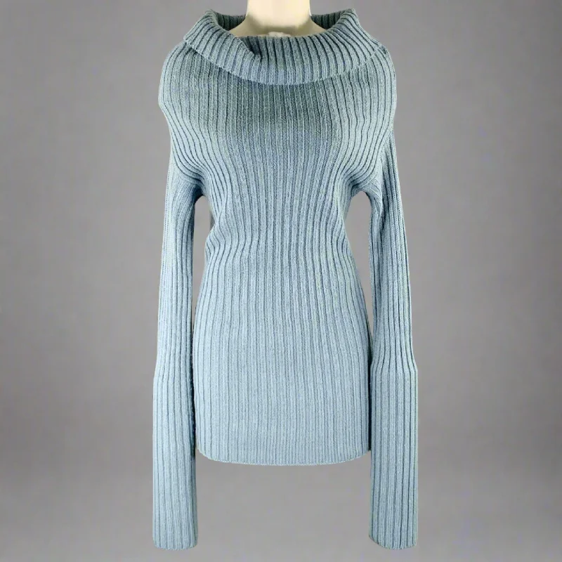 DOLCE & GABBANA Size 6 Blue Virgin Wool Blend Ribbed Sweater Stylish Fashionable Trendy DOLCE & GABBANA Size 6 Blue Virgin Wool Blend Ribbed Sweater Stylish Fashionable Trendy