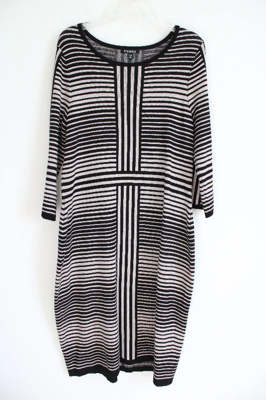 Roz & Ali Black Tan Knit Sweater Dress | 1X Anti-Pilling Anti-Shrink Durable