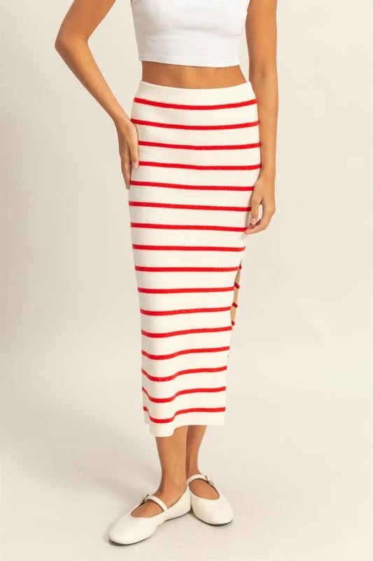 Hyfve Side Slit Striped Bodycon Sweater Skirt Lightweight Heavyweight Midweight