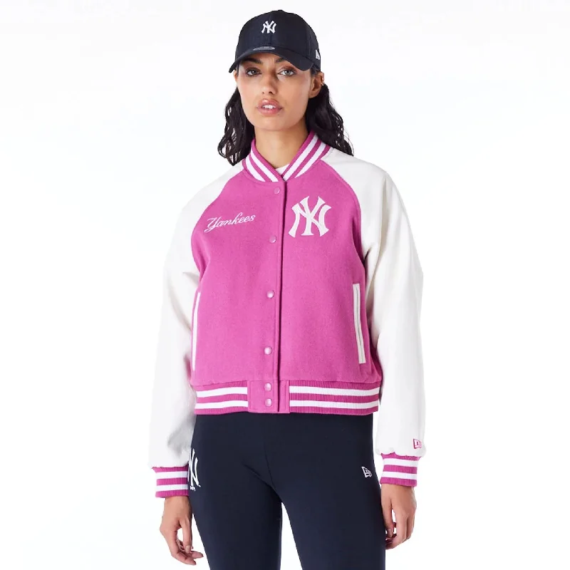 New York Yankees Womens MLB Purple Varsity Jacket Chenille Jacket Brocade Jacket Lace Jacket New York Yankees Womens MLB Purple Varsity Jacket Chenille Jacket Brocade Jacket Lace Jacket