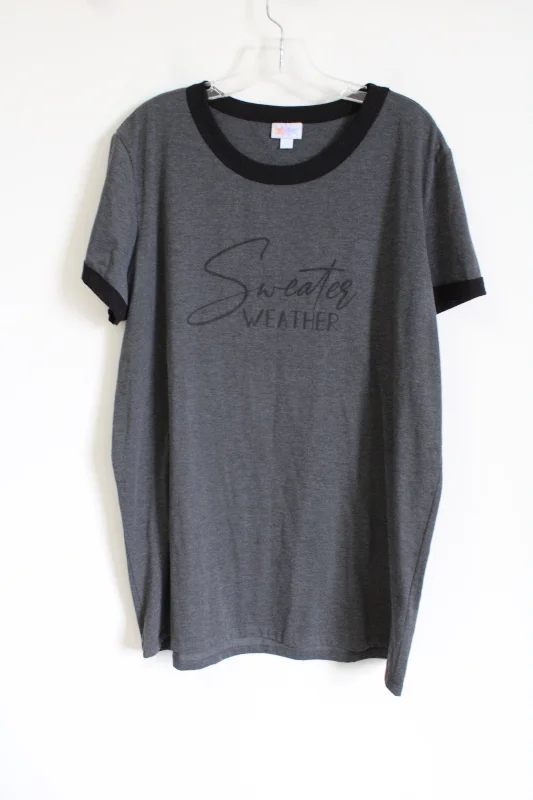 LuLaRoe Sweater Weather Gray T-Shirt | 2XL Cable Knit Ribbed Knit Lace Knit