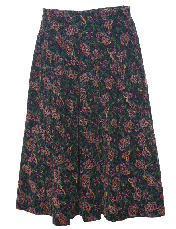 Floral Pattern Midi Skirt - M cashmere skirt soft