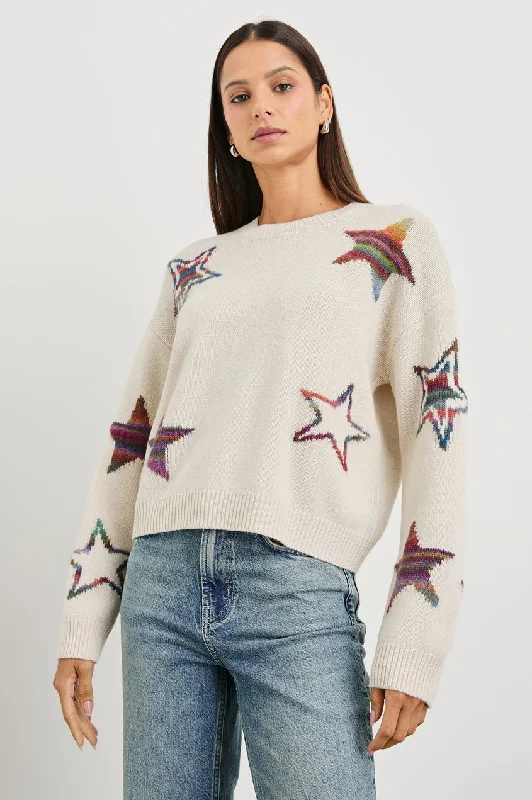 Perci Sweater - Ivory Rainbow Rayon Fabric Velvet Fabric Corduroy Fabric