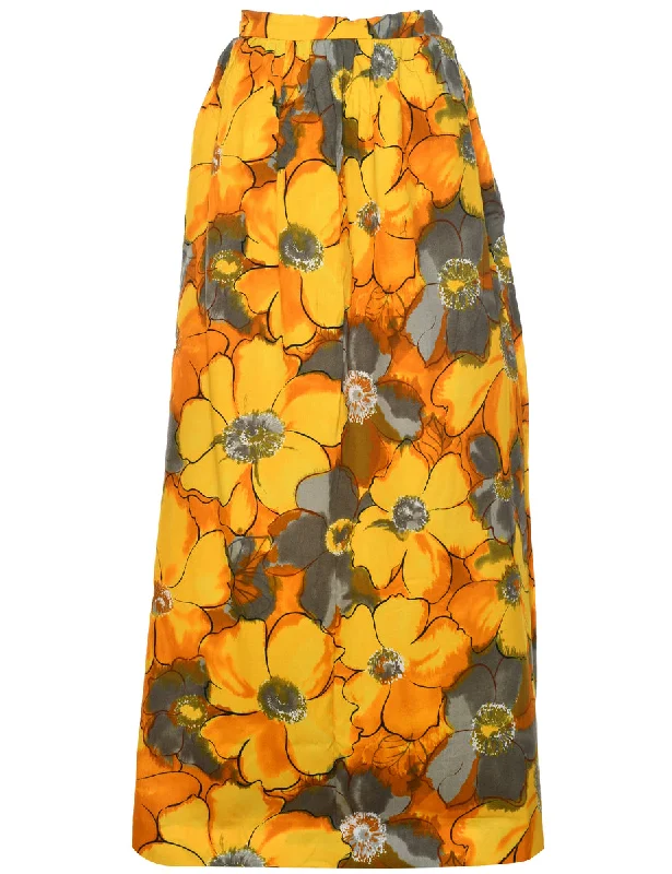 Floral Pattern Maxi Skirt - M tiered skirt playful