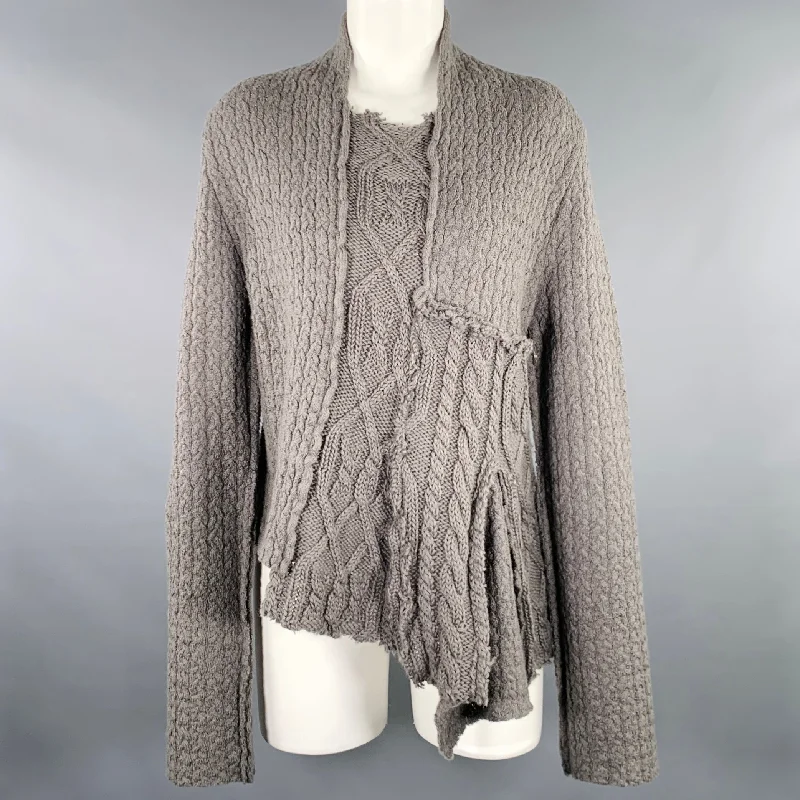 RUNDHOLZ Size M Grey Wool Cable Knit Distressed Asymmetrical Sweater Velvet Chenille Corduroy