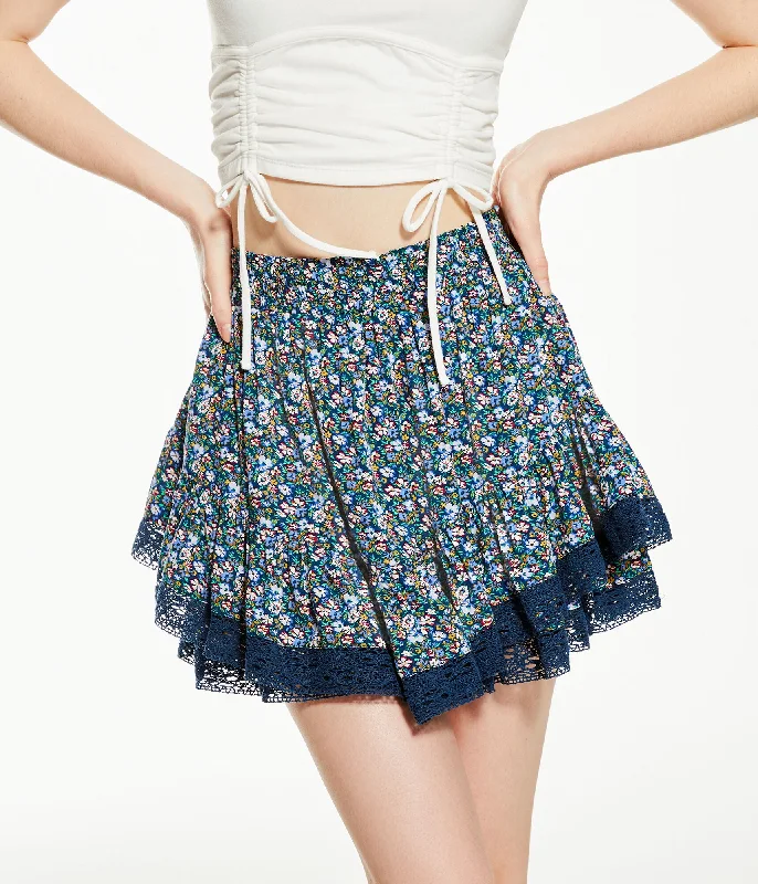 Aeropostale Floral High-Waisted Flippy Lace-Trim Skirt lace skirt delicate