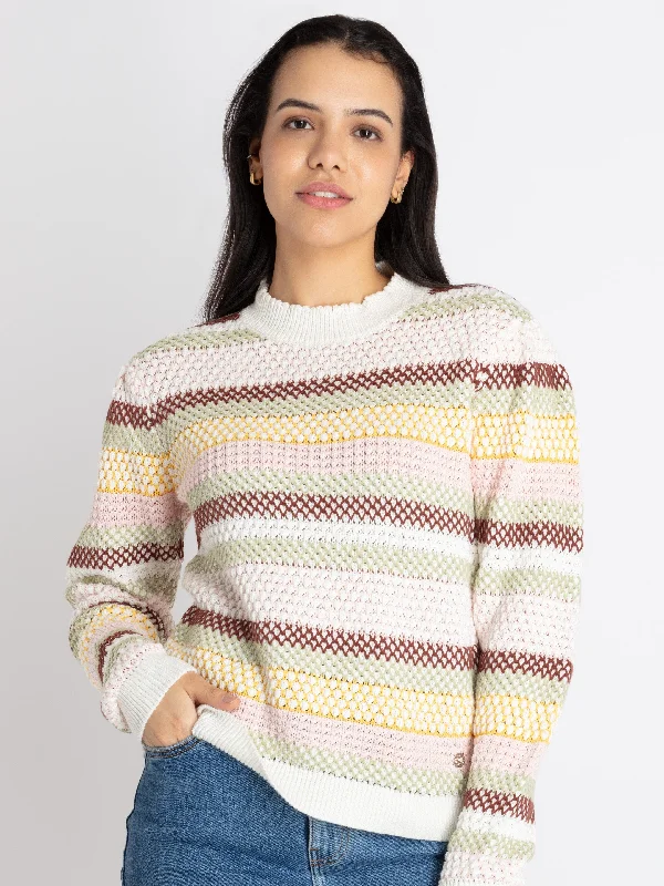 Womens Jacquard Round Neck Sweater Embroidered Appliqued Beaded