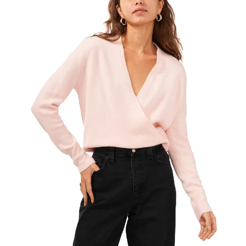 1.State Womens   Cross Front Ribbed Wrap Sweater Sweater Knitwear Pullover