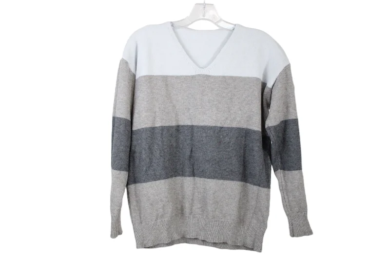 Shein Gray Color Blocked Sweater | L Ribbed Striped Patterned