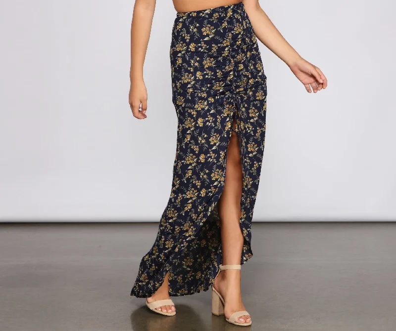 Ditsy Floral Ruffled Maxi Skirt velvet skirt luxury