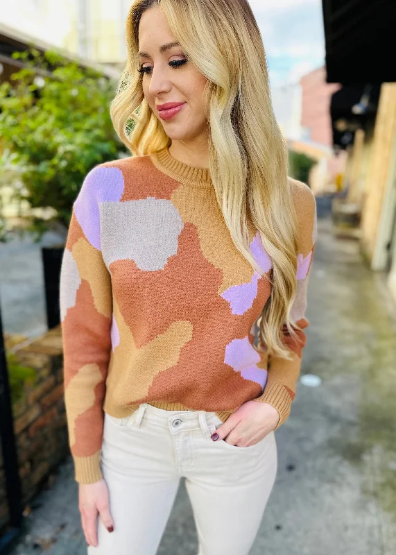 Camo Knit Sweater- Taupe/Pink Cashmere Blend Cotton Blend Poly Blend