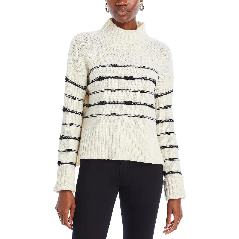 Veronica Beard Womens Striped Wool Mock Turtleneck Sweater Casual Formal Business
