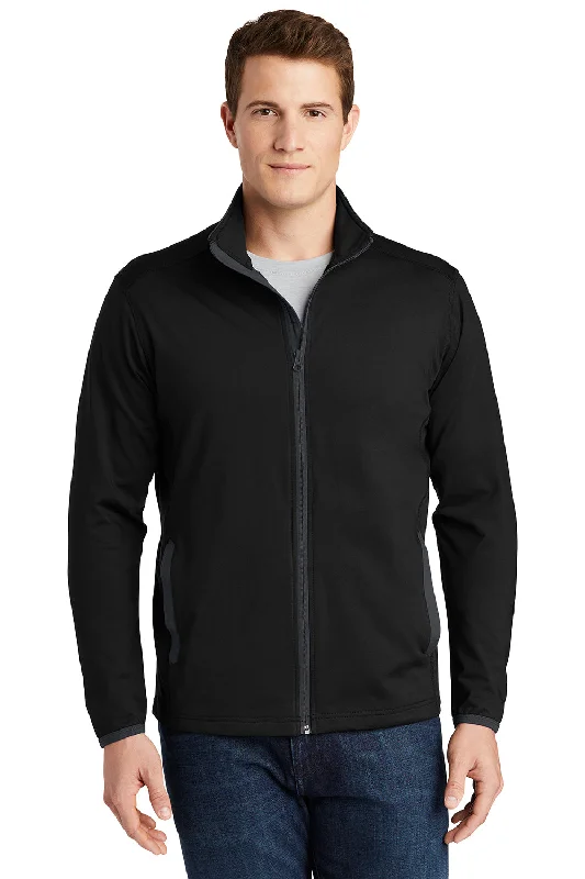 Sport-Tek Mens Sport-Wick Moisture Wicking Full Zip Jacket - Black/Charcoal Grey Lace Jacket Ribbed Jacket Sequined Jacket
