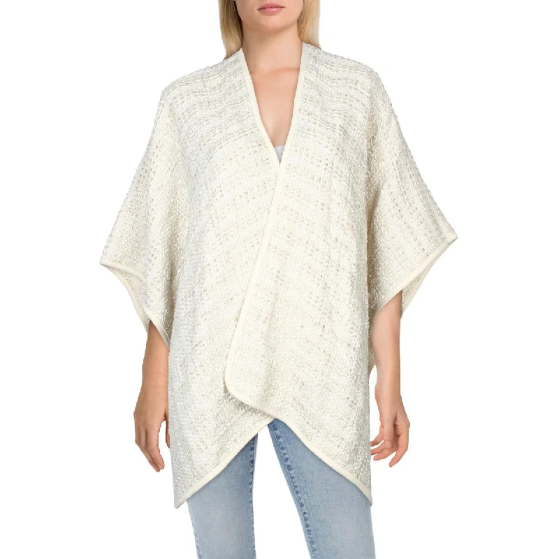Jessica McClintock Womens Knit Woven Poncho Sweater Solid Print Embellished