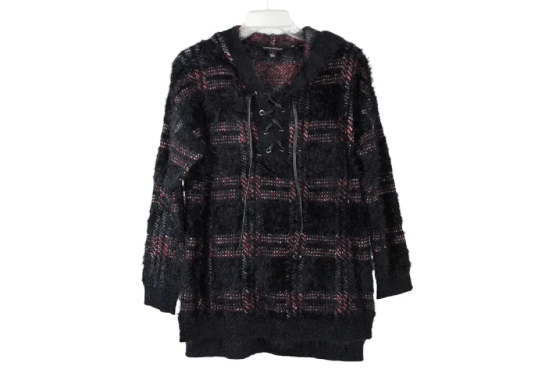 Rock & Republic Black Red Plaid Fuzzy Sweater | M Mesh Blend Leather Blend Suede Blend Rock & Republic Black Red Plaid Fuzzy Sweater | M Mesh Blend Leather Blend Suede Blend