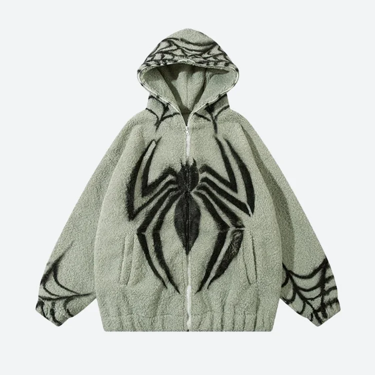 Spider Full Zip-Up Teddy Hoodie Jacket Fleece Jacket Down Jacket Parka